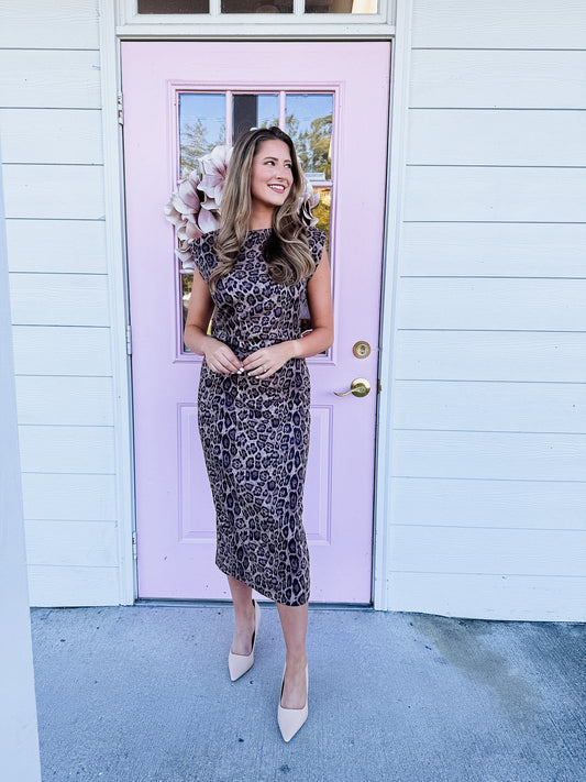 Take Charge Round Neck Sleeveless Midi Dress - Taupe