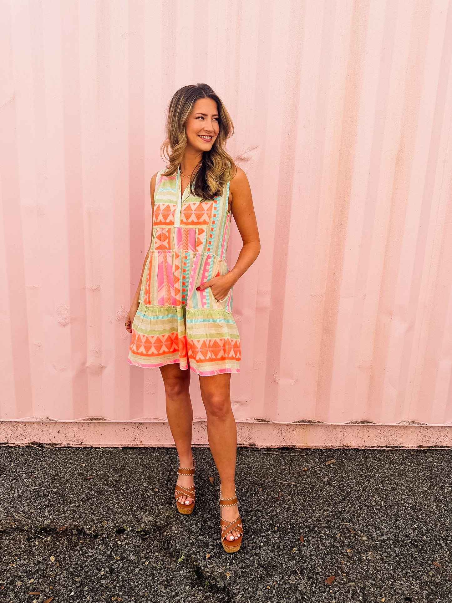 Elan Venus Dress - Neon Aztec