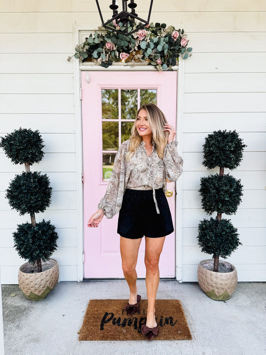 Elan Cassidy Long Sleeve Flowy Top - Natural Snake Skin