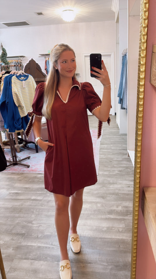 Tied With A Bow Puff Sleeve Dress - Garnet