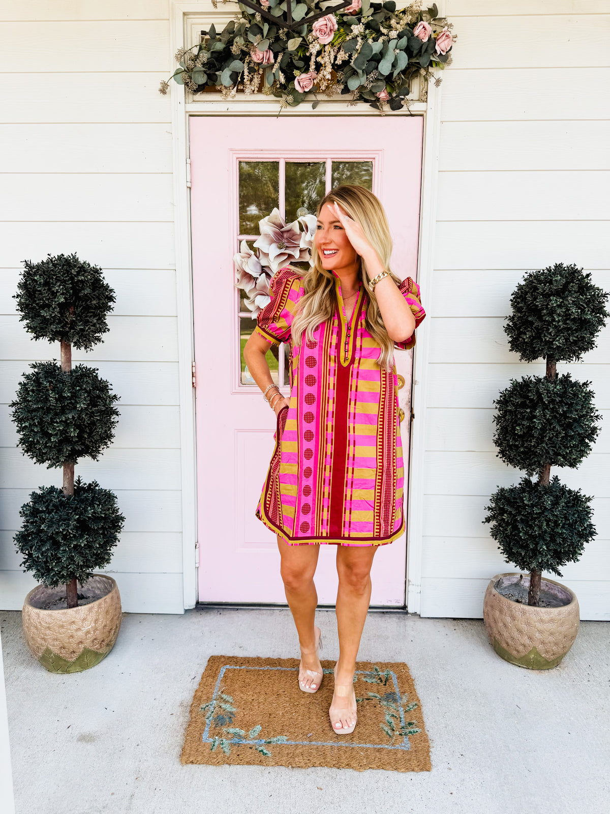 Good As New Printed Puff Sleeve Dress - Plum