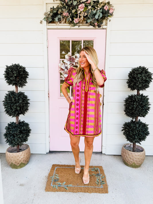 Good As New Printed Puff Sleeve Dress - Plum