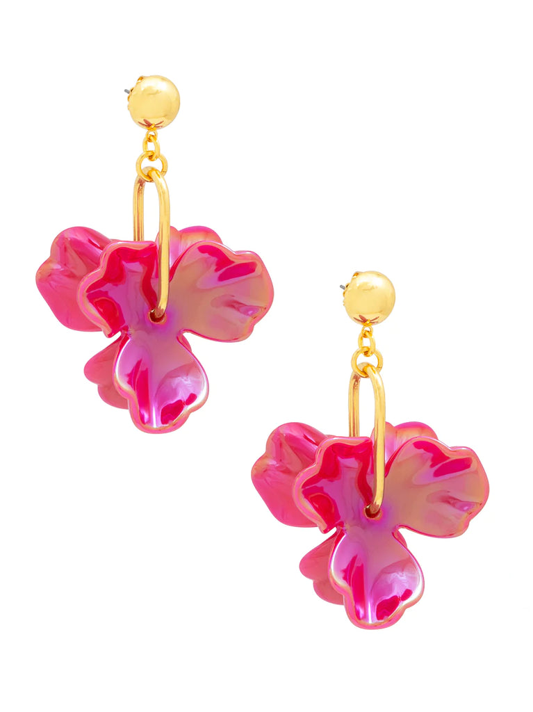 Zenzii Double Flower Drop Earring - Hot Pink