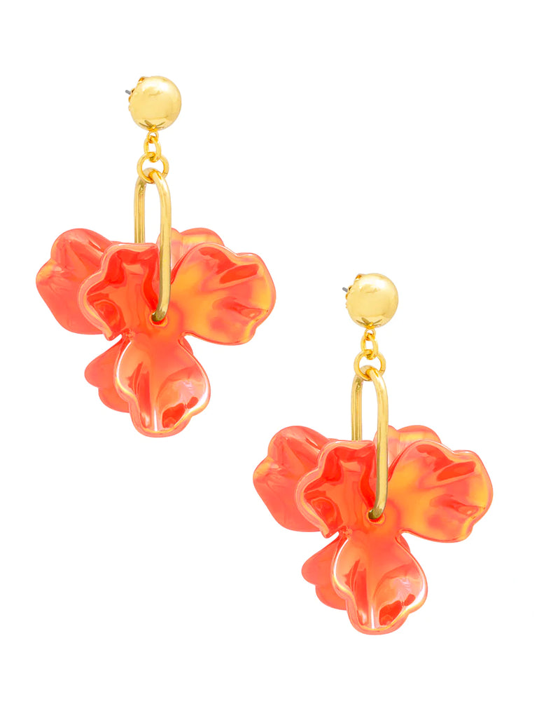 Zenzii Double Flower Drop Earring - Orange