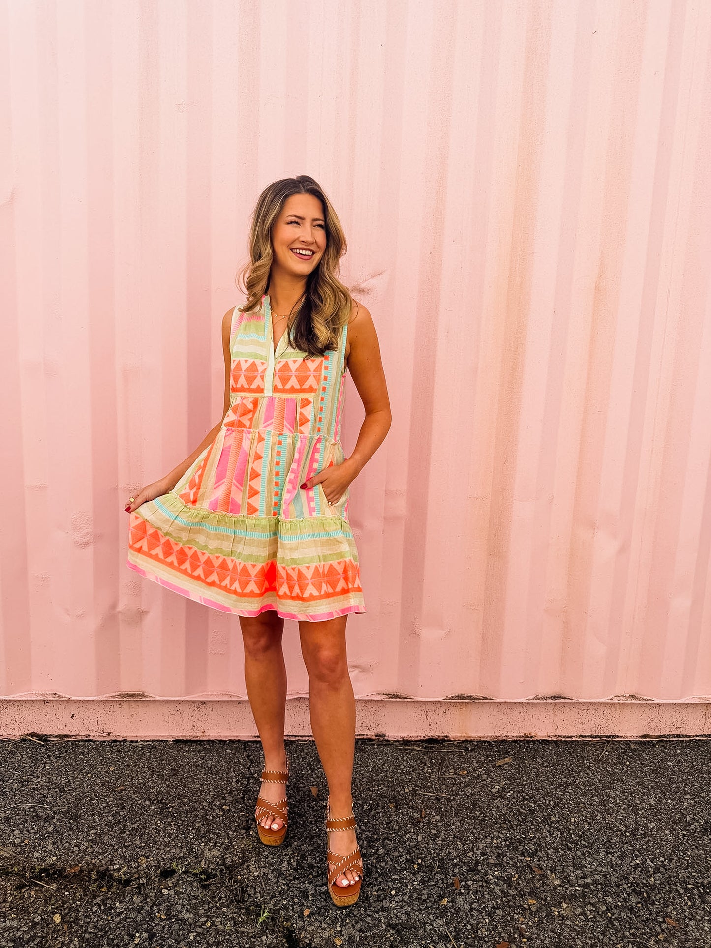 Elan Venus Dress - Neon Aztec