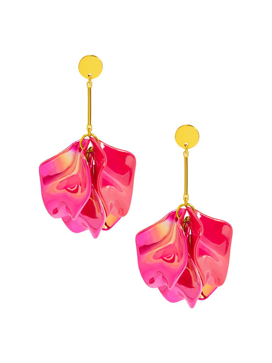 Zenzii Iridescent 4-Petal Drop Earring - Hot Pink