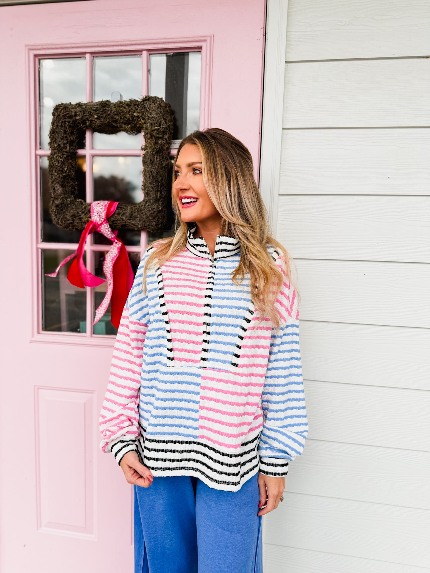 Staple Piece Colorblock Stripe Quarter Zip Top - Multi