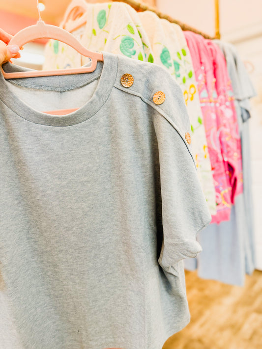 True You Knit Gold Shoulder Button Detail Top - Blue