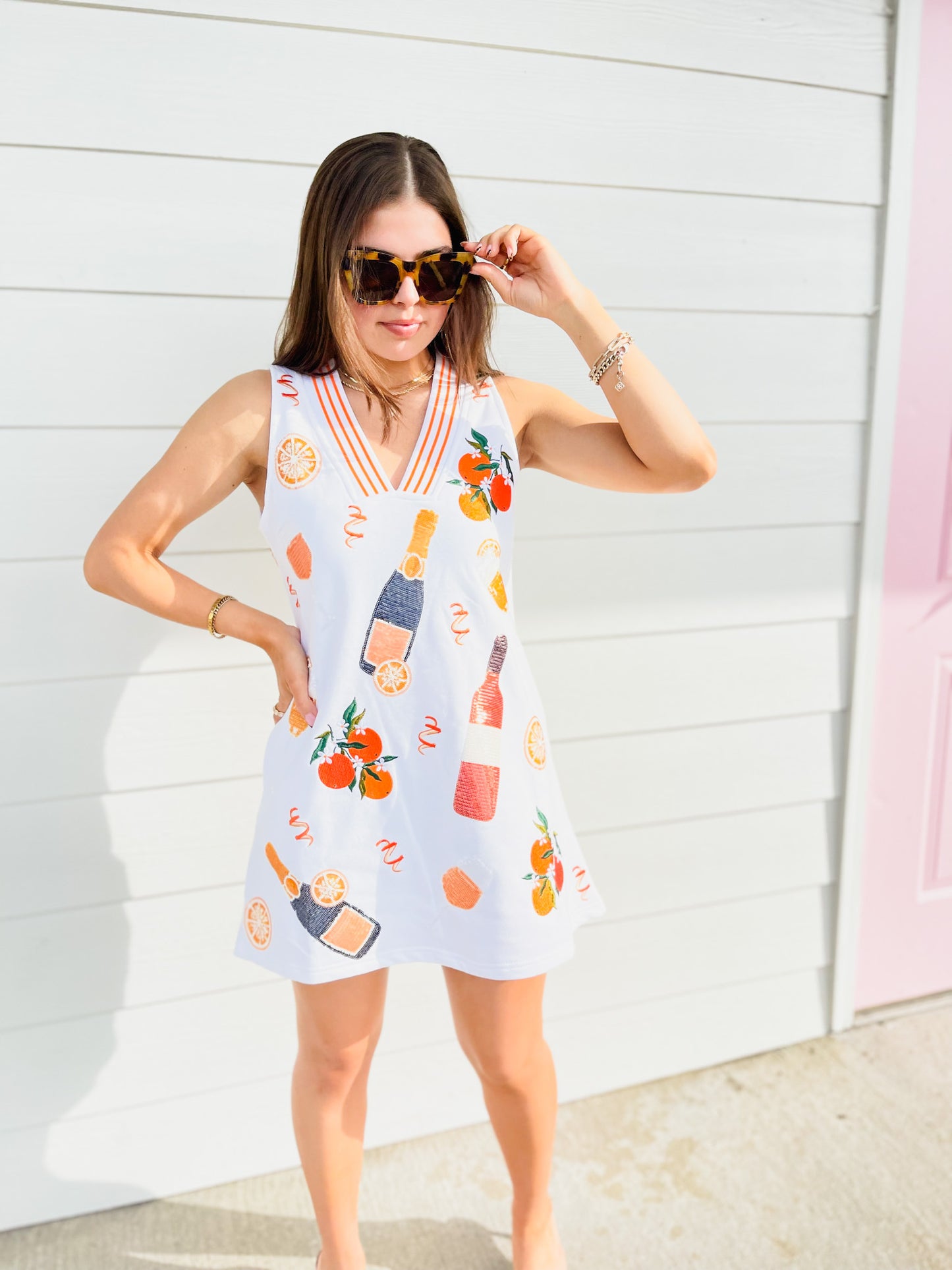 Queen Of Sparkles White Mimosa Icon Tank Dress