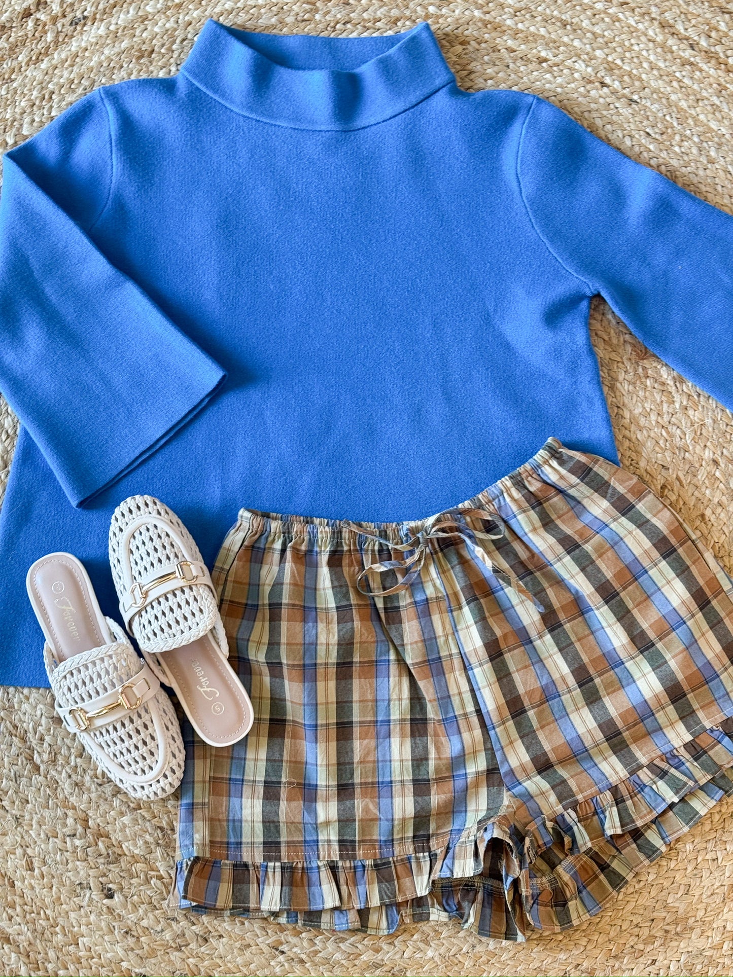 The Moment Mock Neck Bell Sleeve Sweater - French Blue