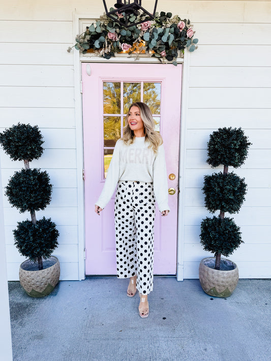 Onto Something Polka Dot Front Pocket Wide Leg Pants - Black/White