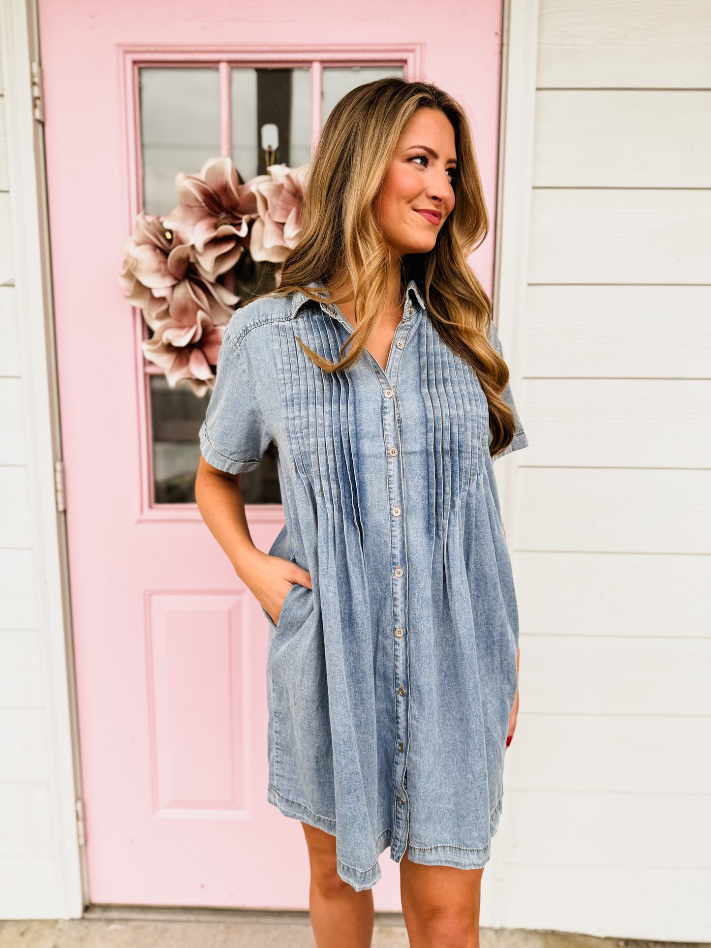 Night Ride Washed Pleated Mini Dress - Denim