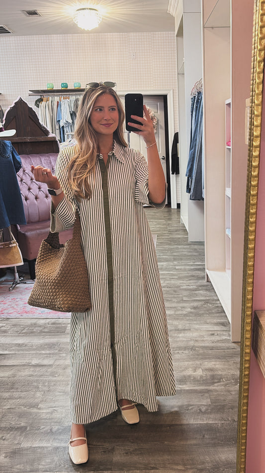 In A Hurry Striped Midi Dress - Olvie