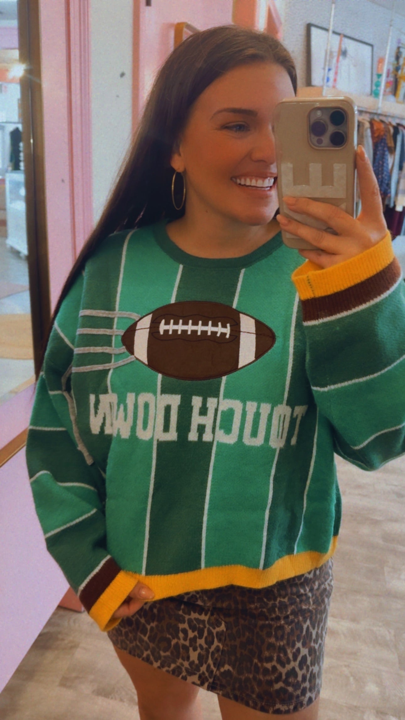Gameday Theme Stripe Football Patched Knit Sweater