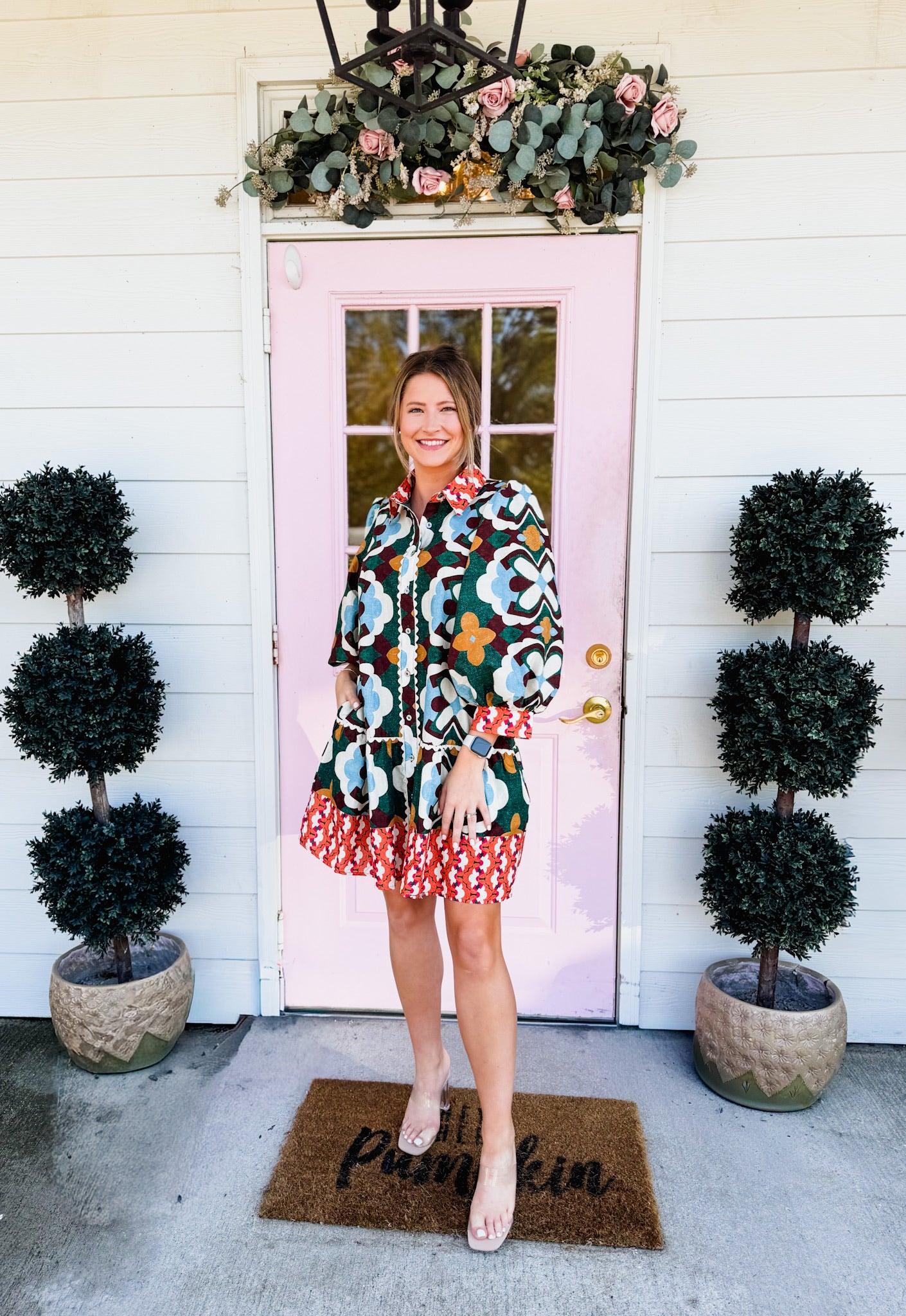 Make A Statement Floral Print Puff Sleeve Dress - Hunter Green