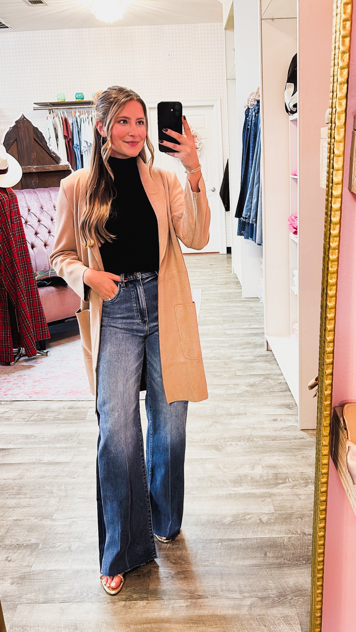 Adventure Awaits Textured Scuba Open Front Coat - Tan