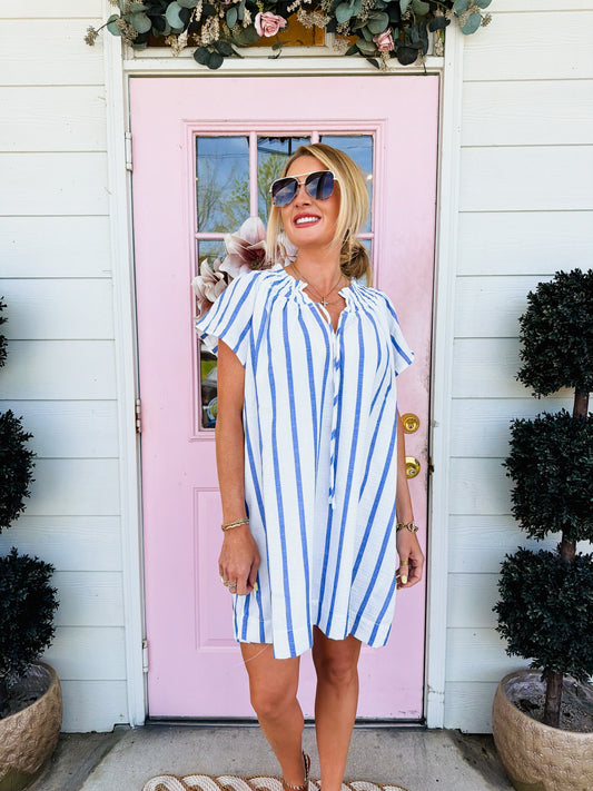 Daytrip Stripe Mini Dress - White/Blue