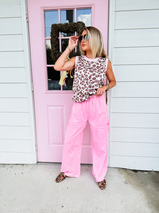 Make A Move Mineral Washed High Waist Cargo Pants - Pink