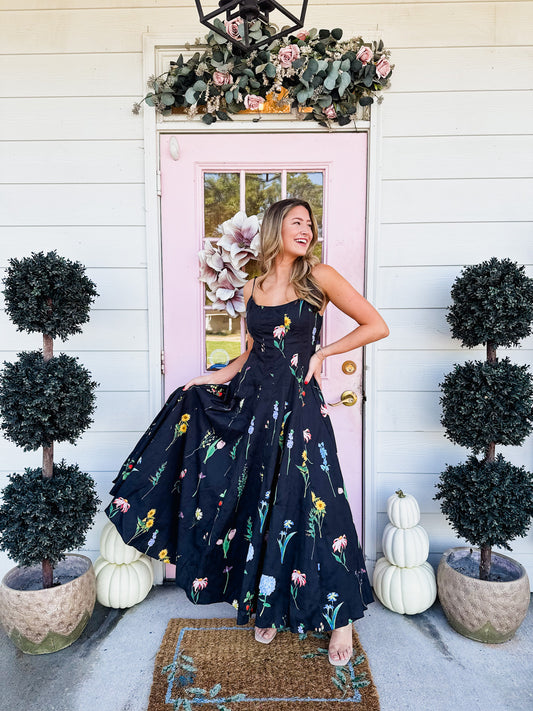 Worth It Floral Printed Sleeveless Flared Maxi Dress - Black