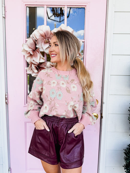 Good Days Oversized Floral Textured Sweater - Blush