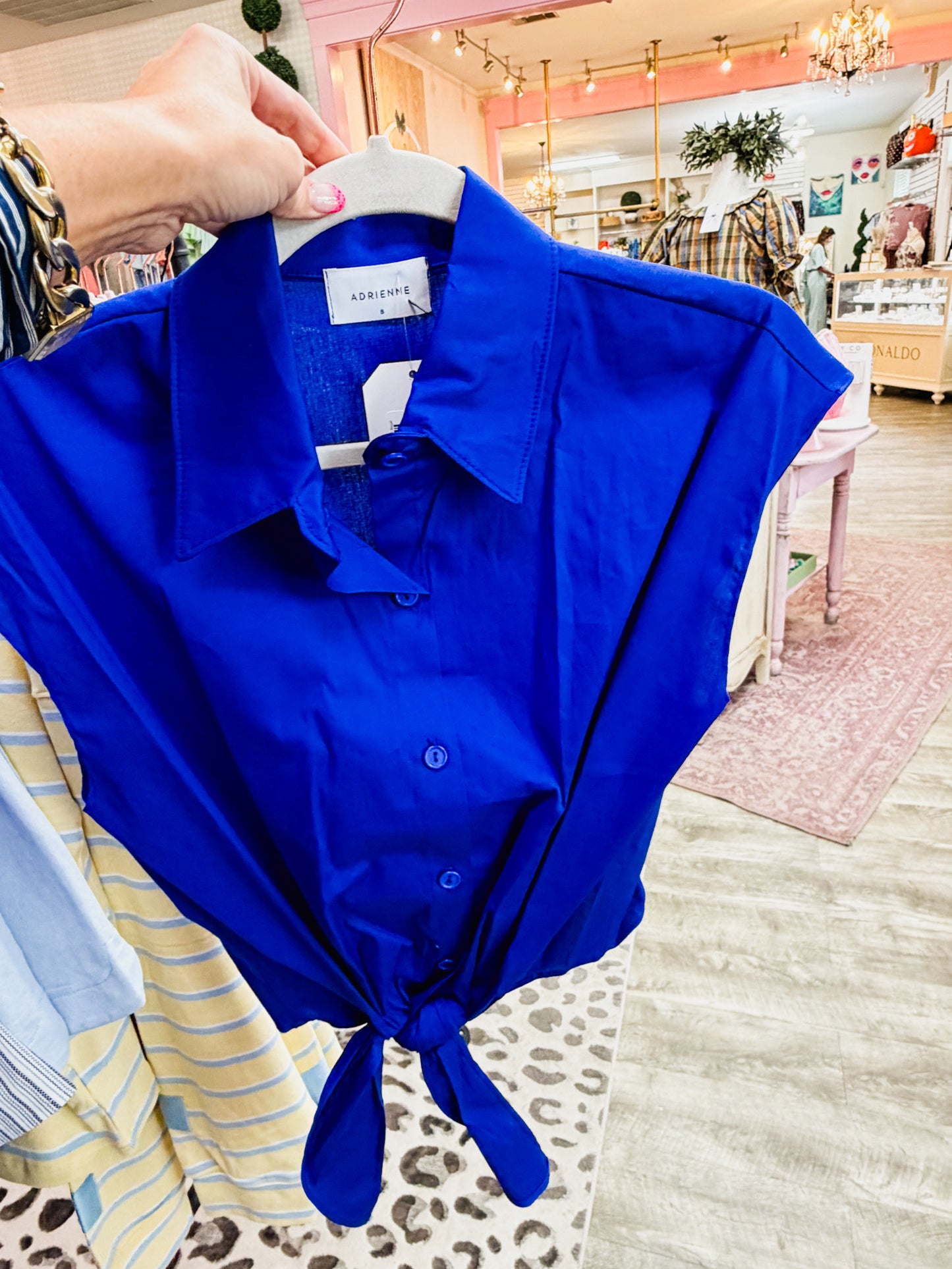 Pride Strong Sabine Button Up Collar Tie Front Top - Royal