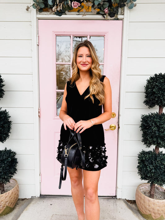 Easy to See 3D Floral Sequins Mini Dress - Black