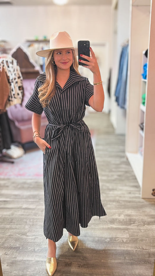 Elan Cera Maxi Shirt Dress - Black Stripe