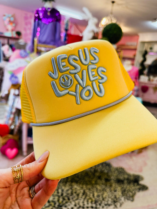 Yellow Jesus Loves You Smiley Hat
