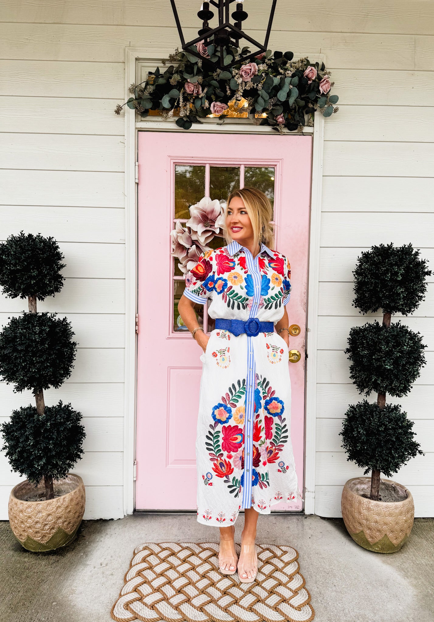 Cheers To You Botanical Button Down Midi Dress - Ivory