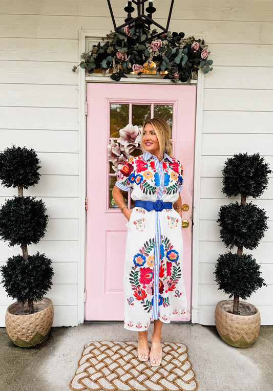 Cheers To You Botanical Button Down Midi Dress - Ivory