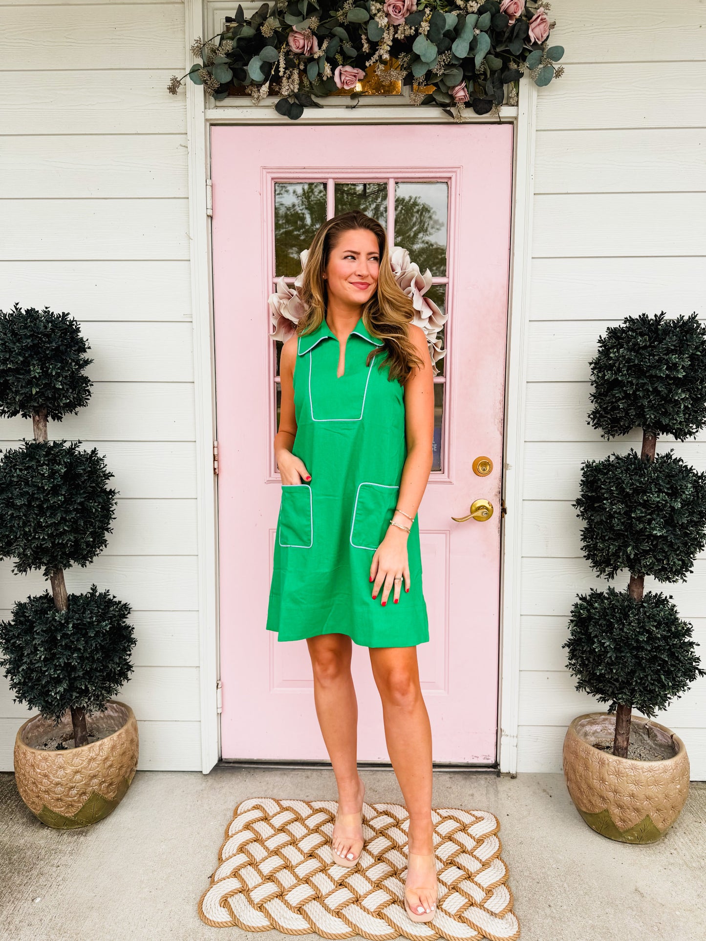 Easy Breezy Sleeveless Piping Detail dress - Green