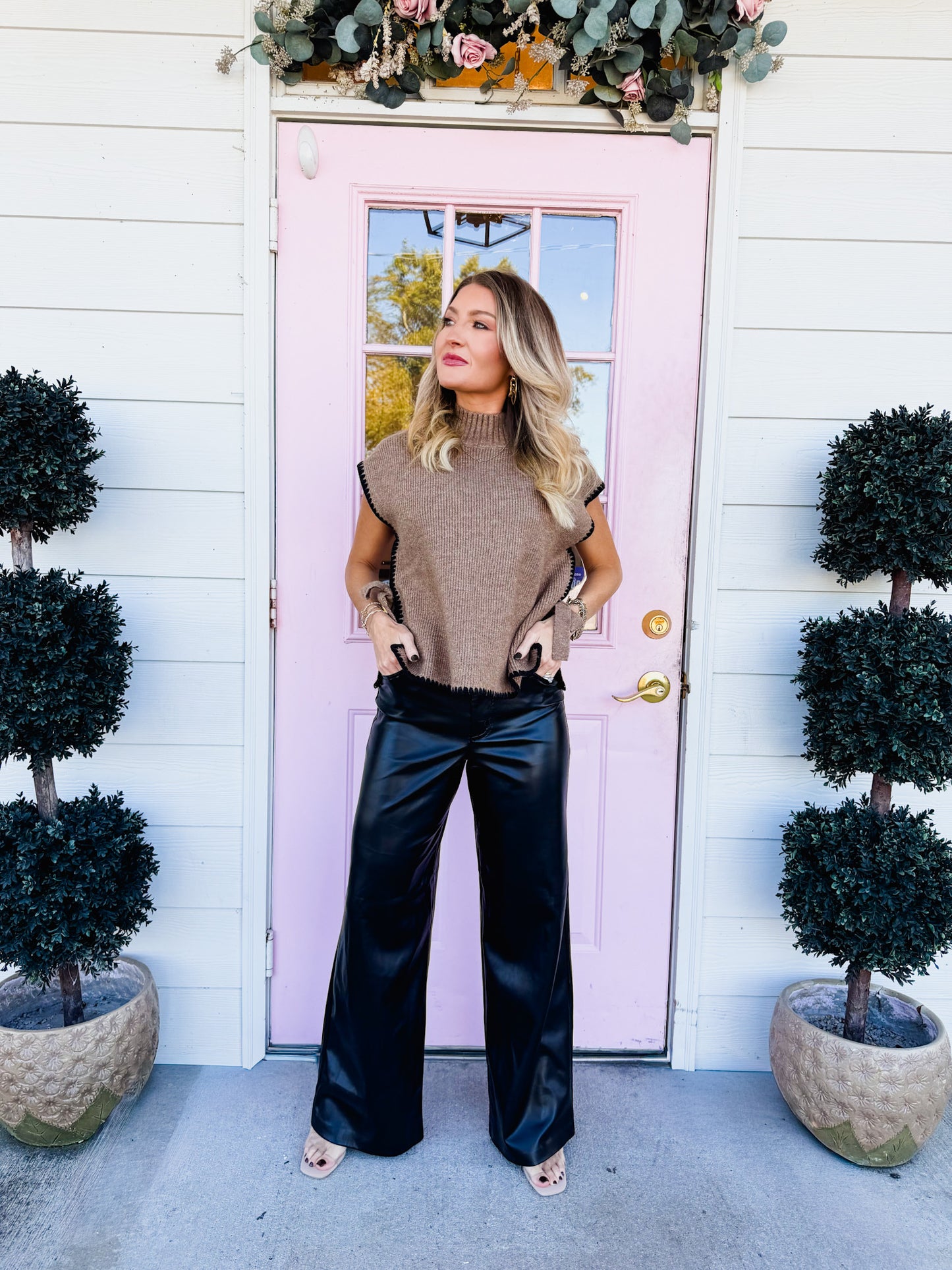 Winning Look Mock Neck Side Tie Sweater Top - Mocha