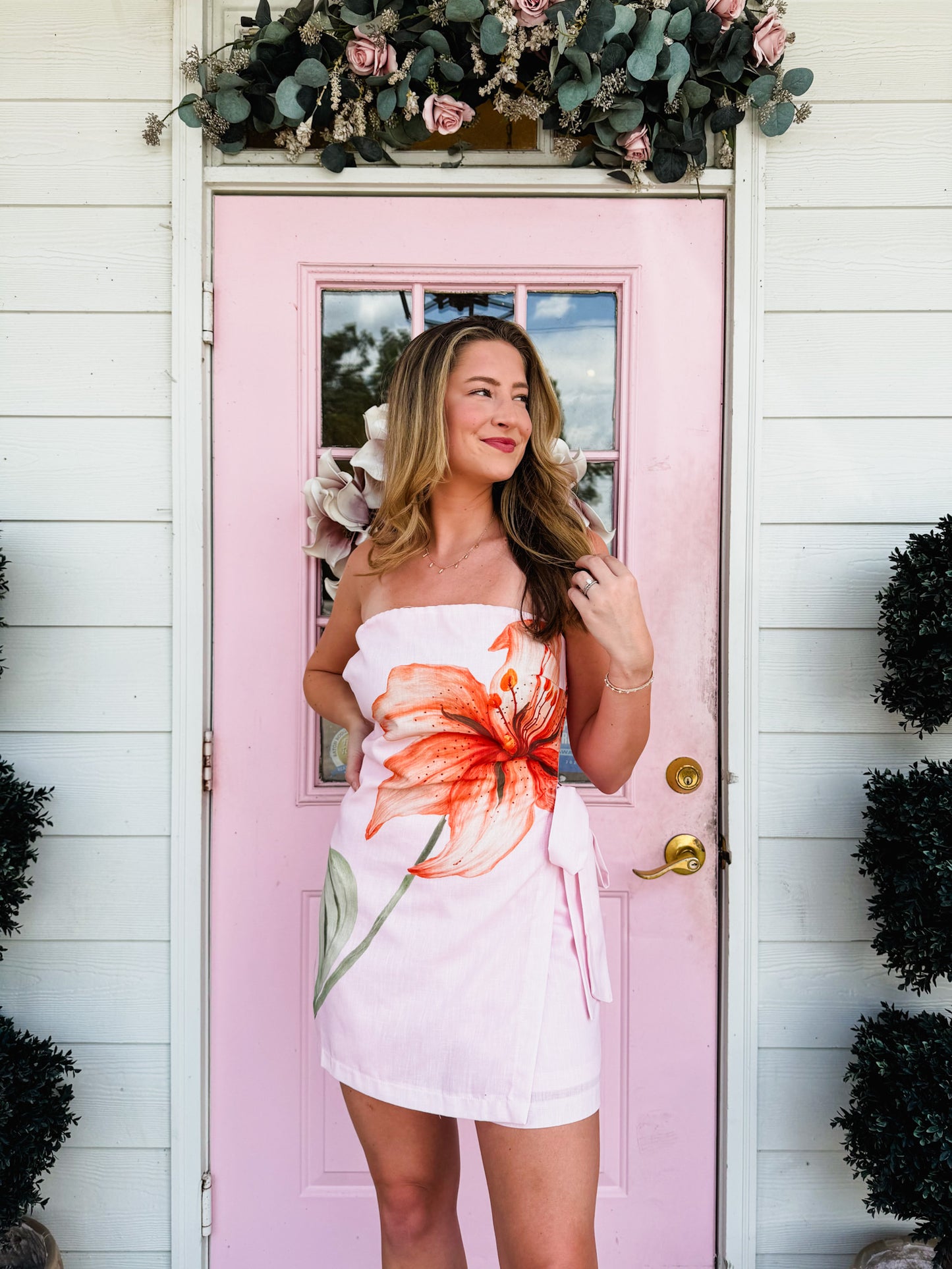 Obsession Strapless Wrap Romper - Pink Floral