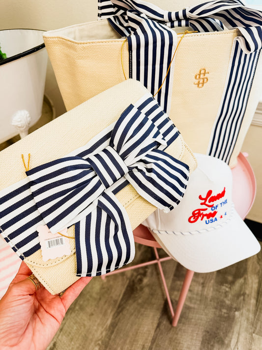 Simply Southern Striped Bow Derby Cream Clutch