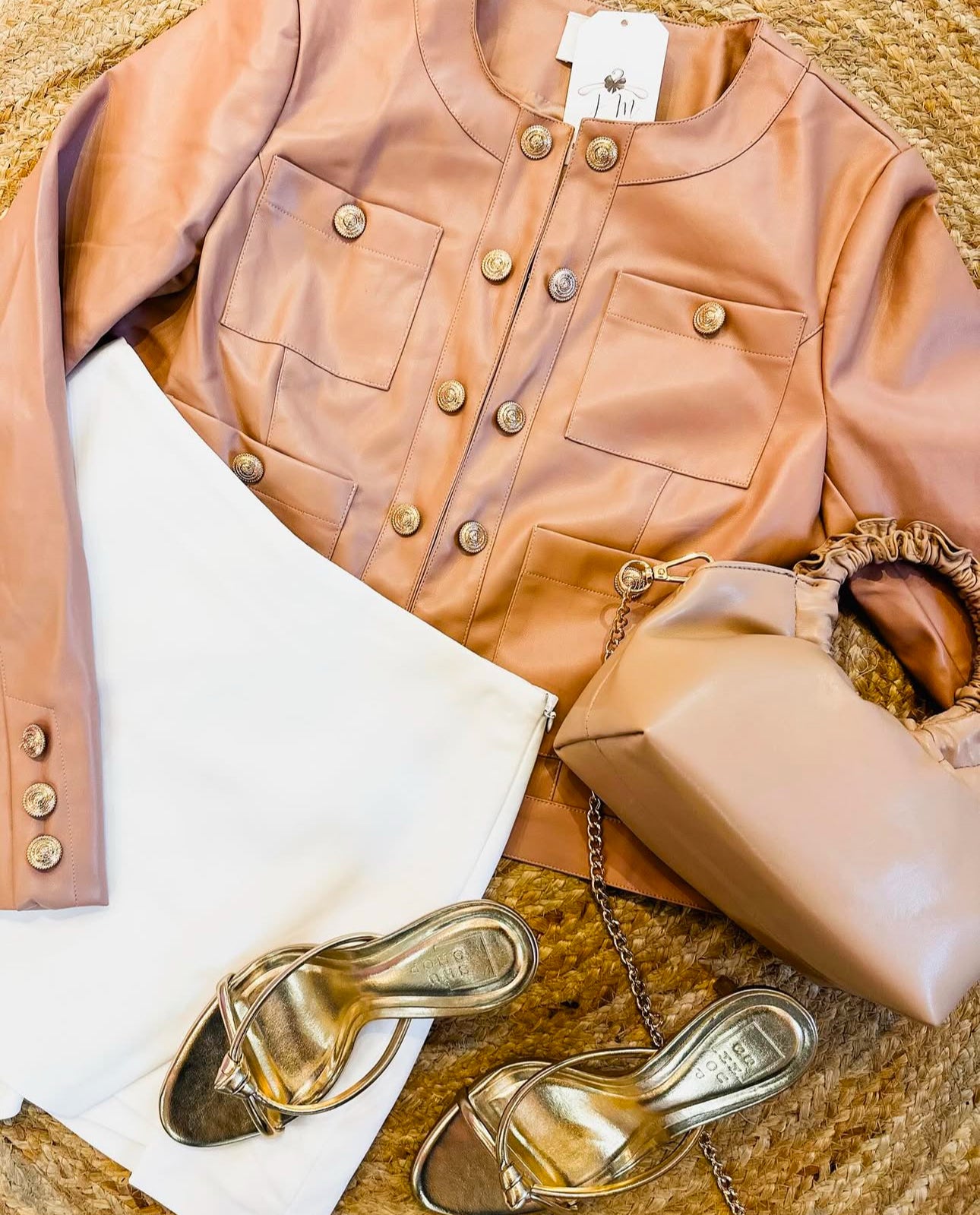 Blair Faux Leather Button Detail Blazer