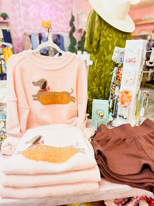 Long Story Dachshund Sweater - Blush