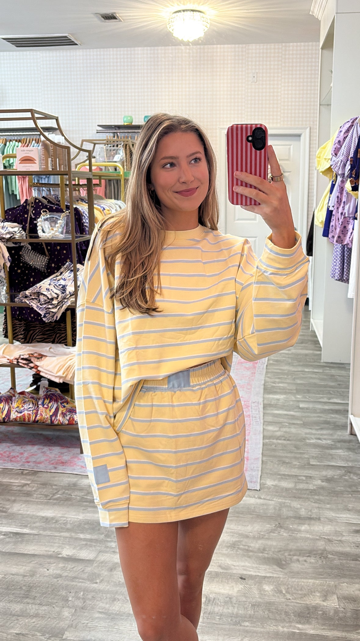 Extra Hours Striped Lounge Mini Skort - Yellow/Baby Blue
