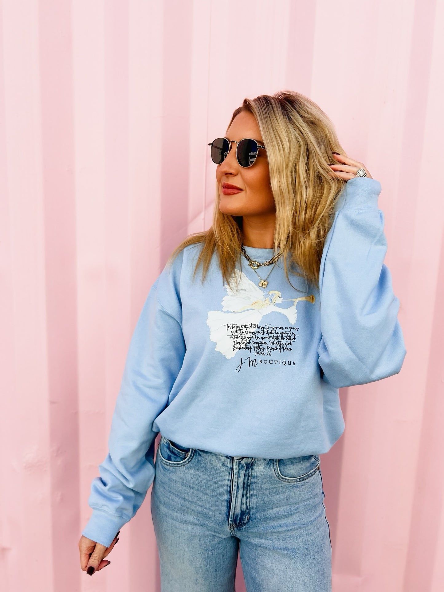 JM A Child Is Born Sweatshirt - Light Blue