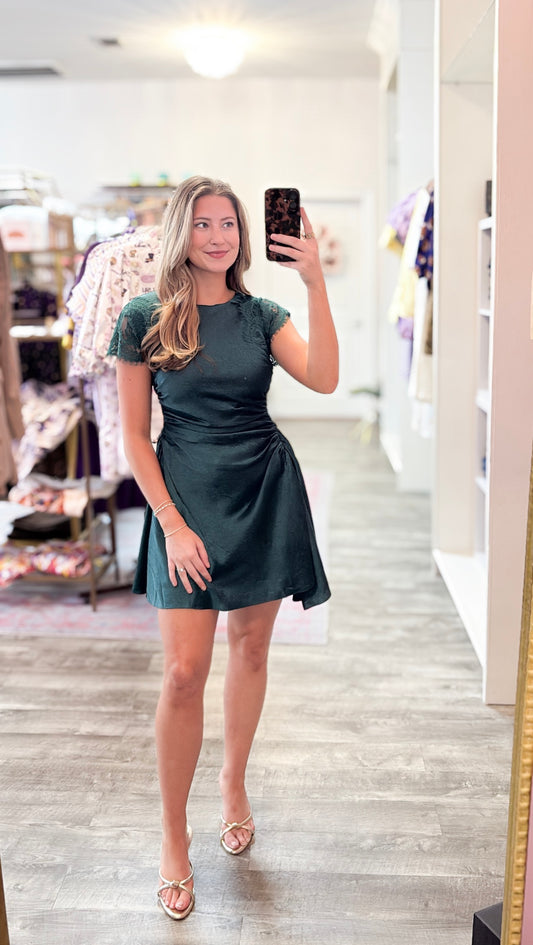 Jordyn Asymmetric Hem Ruched Mini Dress - Dark Teal