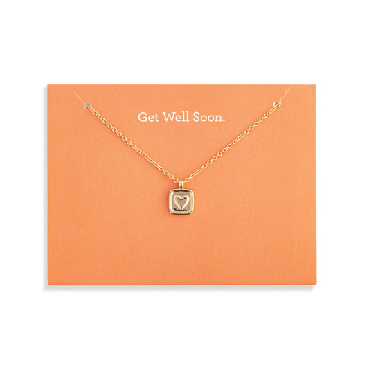 Get Well Soon Floral Card & Gold Heart Necklace - 16in