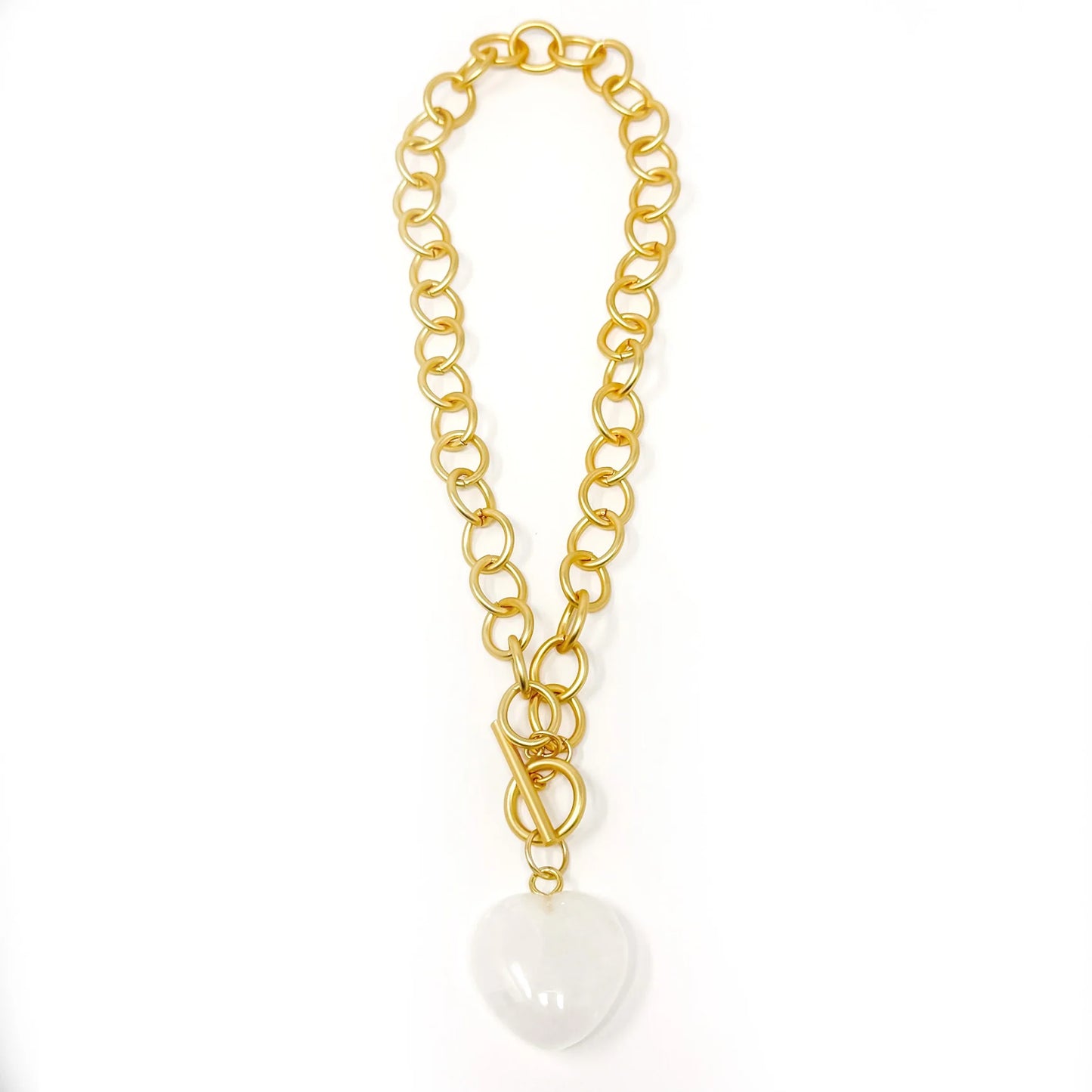 Heart & Soul White Jade Heart with Circle Loop Toggle Necklace