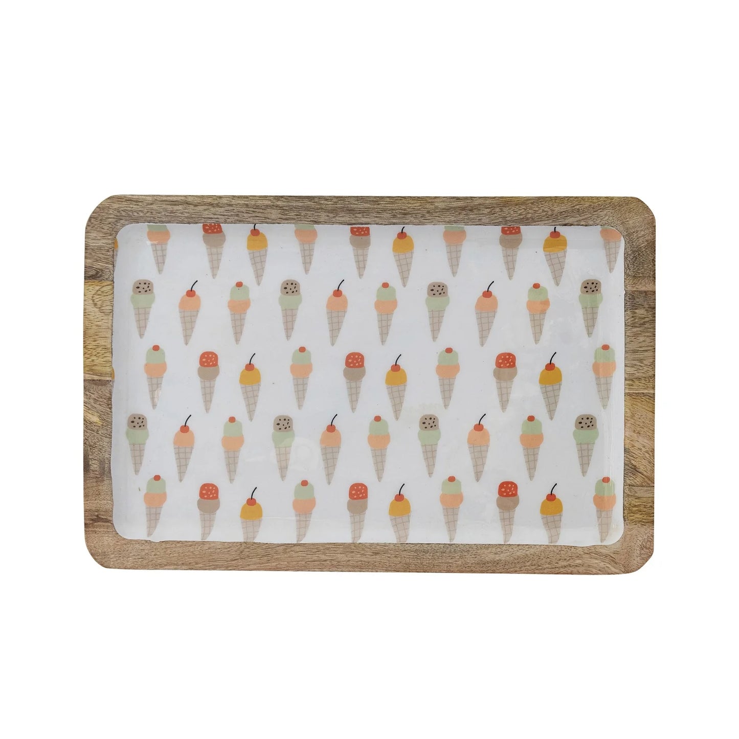 Enameled Mango Wood Tray - Ice Cream Cones Pattern