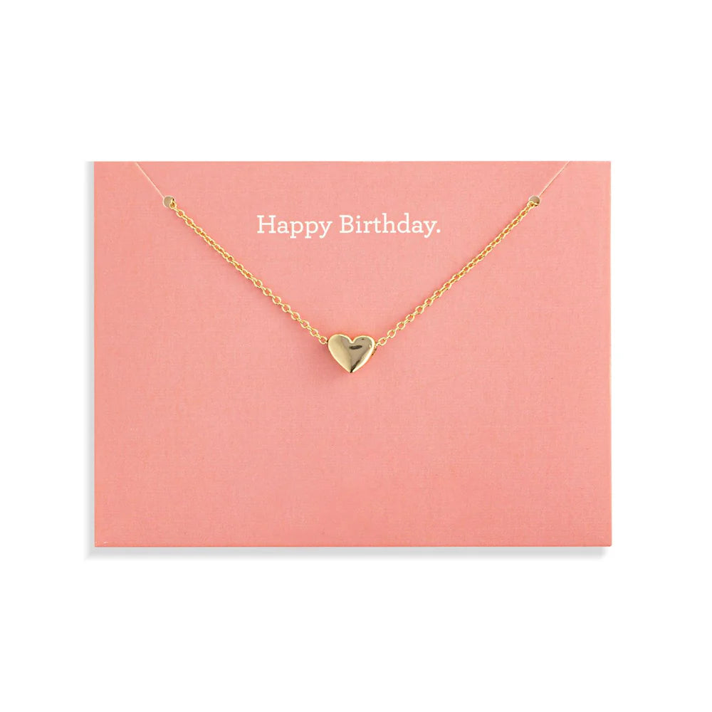 Happy Birthday Floral Card & Gold Heart Necklace - 16in
