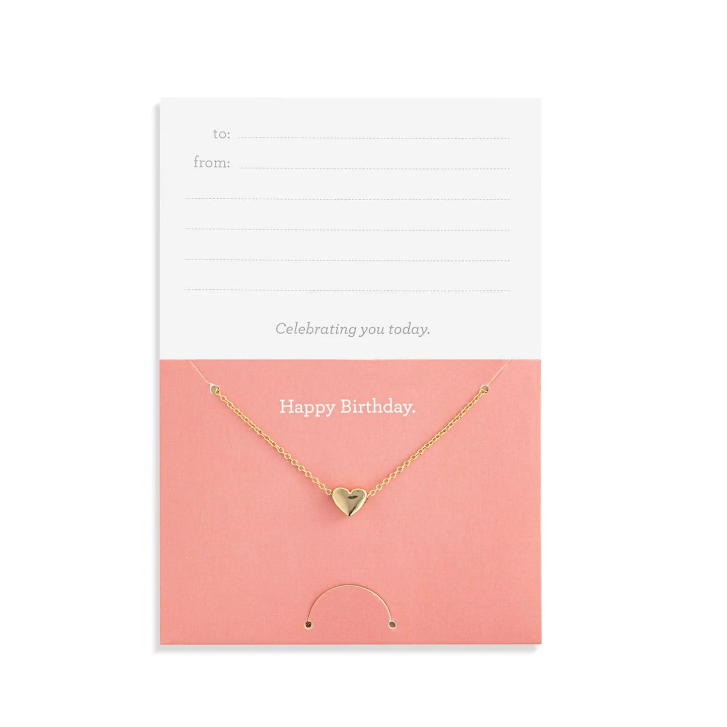 Happy Birthday Floral Card & Gold Heart Necklace - 16in