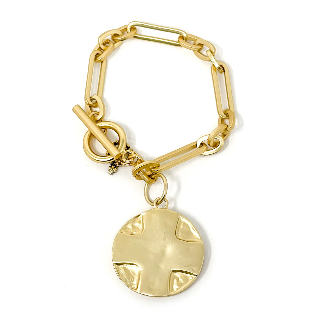 Modern Paperclip Toggle Bracelet featuring a Gold Lord's Prayer