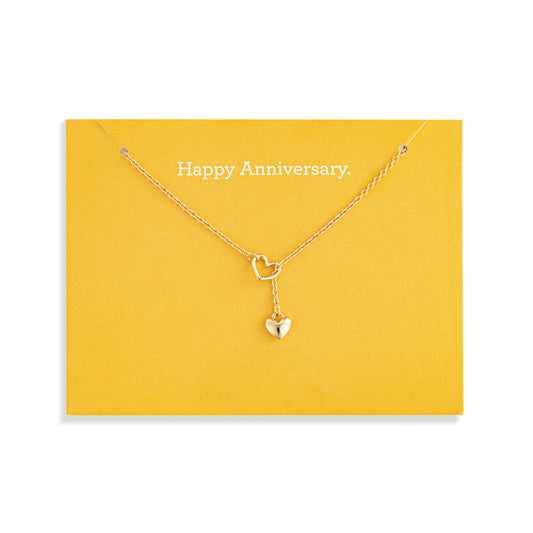 Happy Anniversary Floral Card & Gold Heart Necklace - 16in