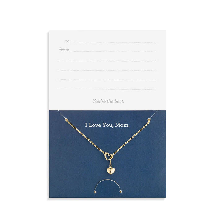 I love You Mom Floral Card & Gold Heart Necklace - 16in