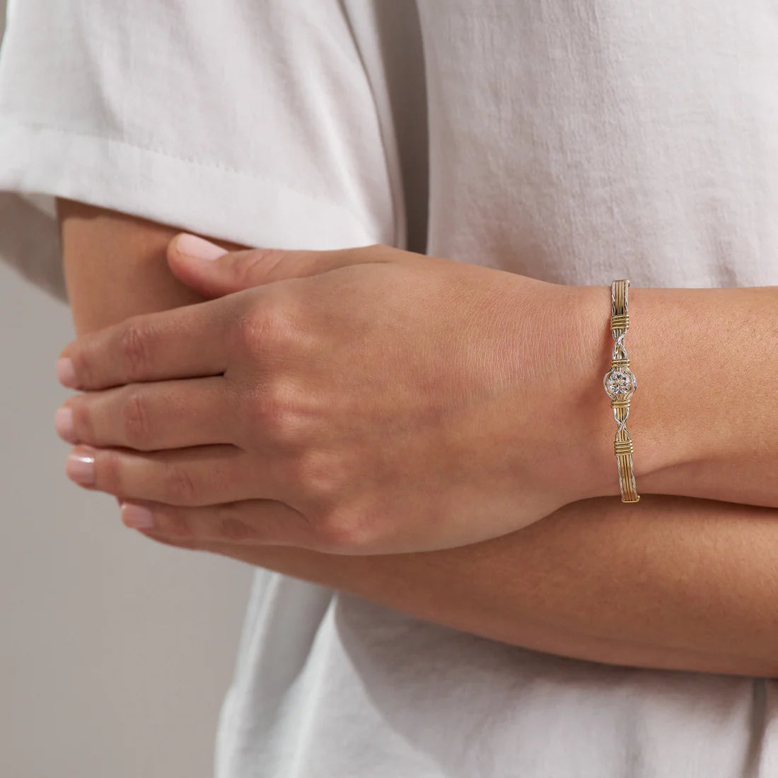 I Love You More Bracelet - 14K Gold Artist Wire and Sterling Silver / APR - White Topaz