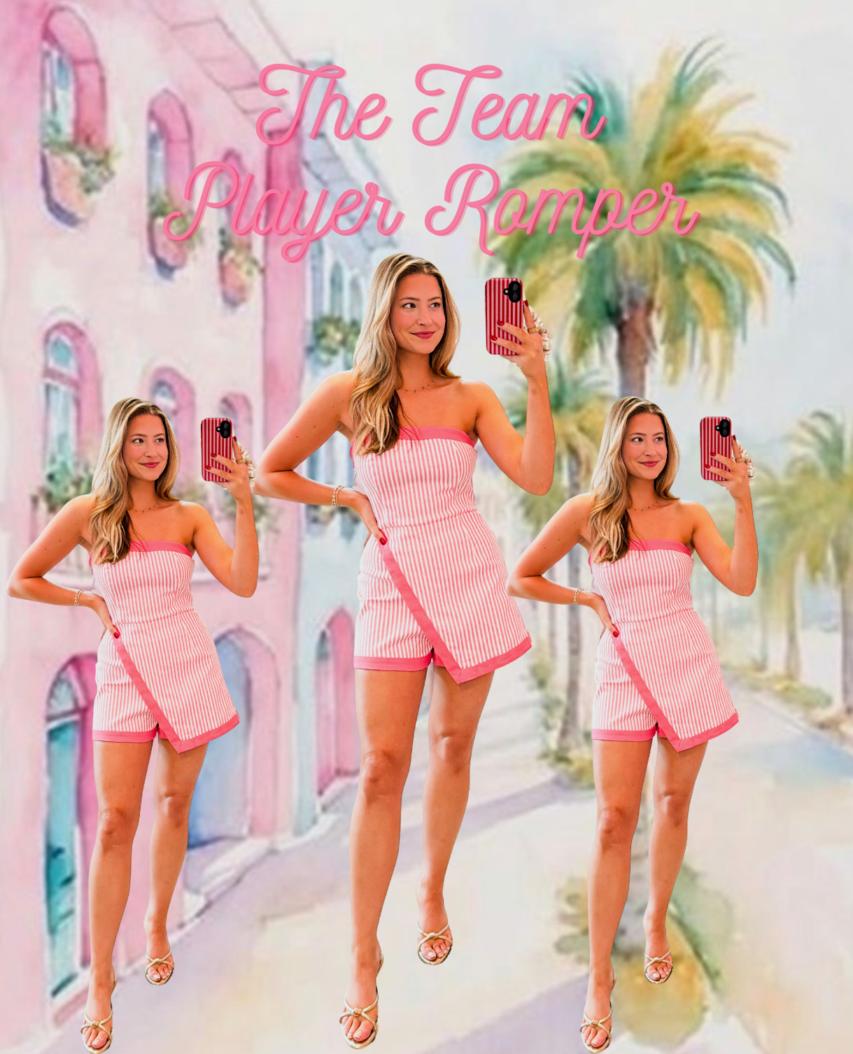 Team Player Denim Stripe Wrap Romper - White/Pink