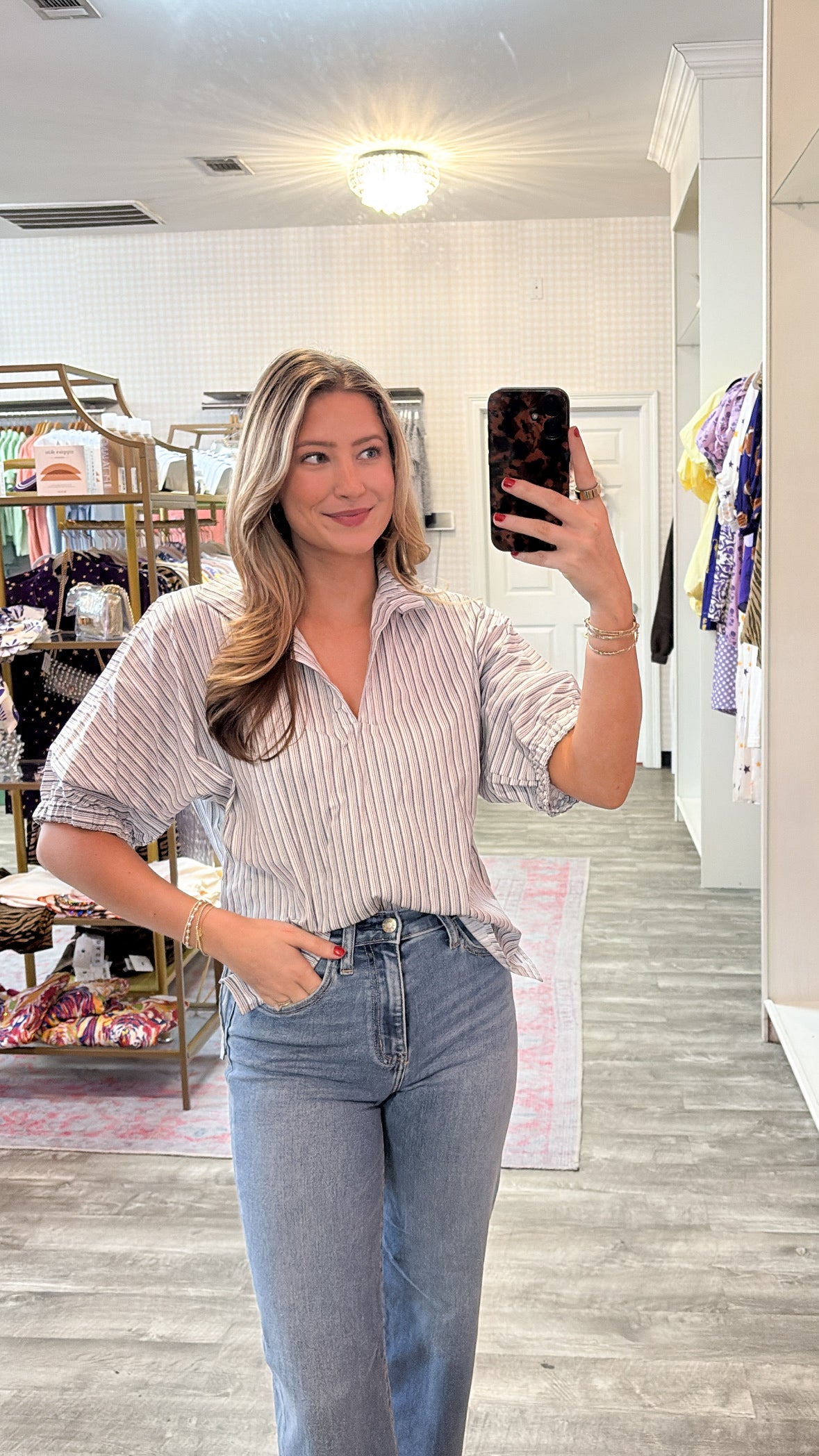 High Water Sloan Drop Shoulder Top - Blue Bar Stripe